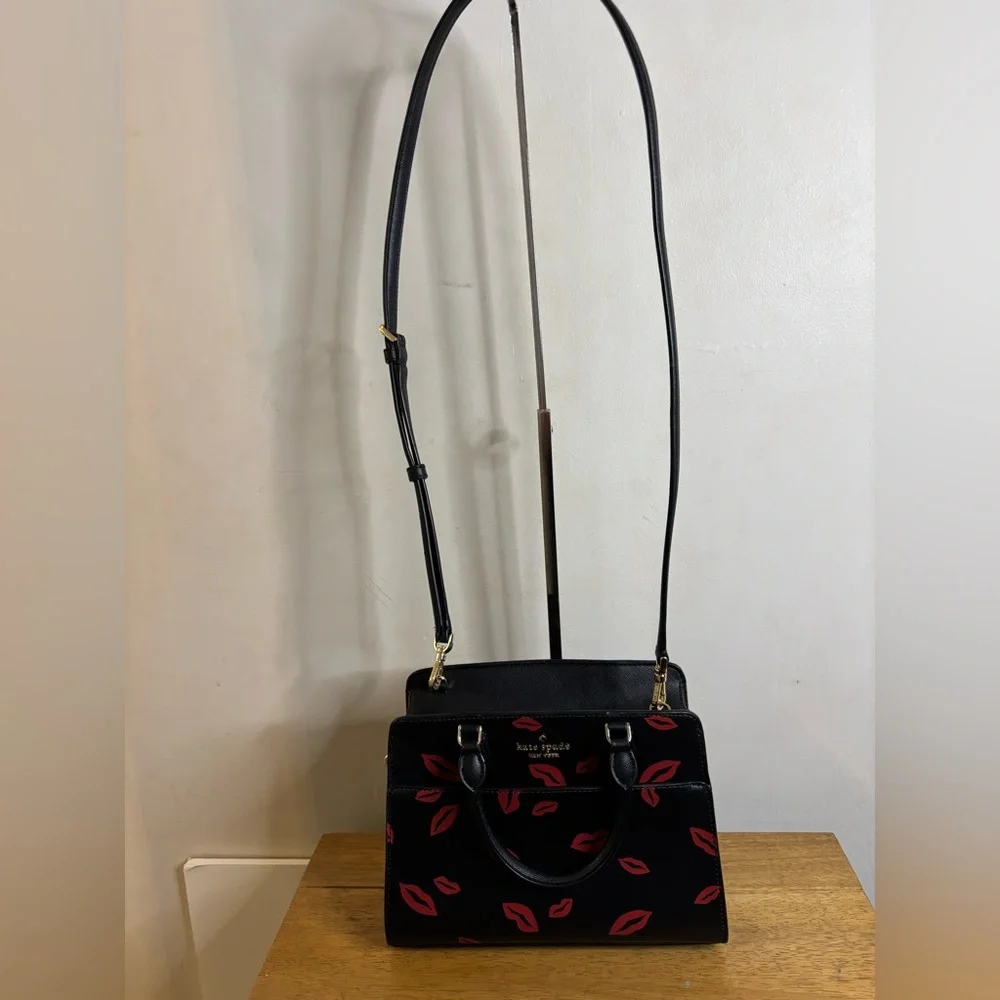 Kate Spade New York Madison Lip Toss small satchel in black saffiano leather